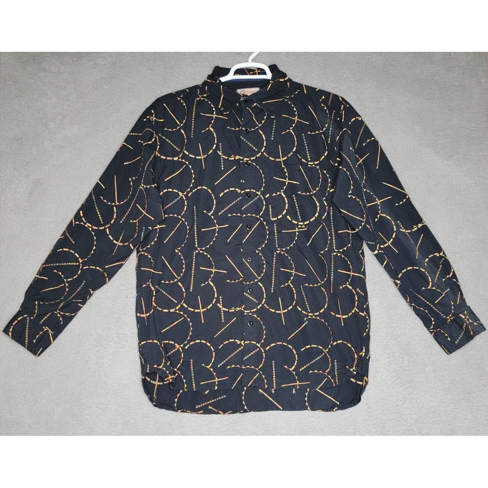 Road Shirt Mens Large Black Orange Geometric Long Sleeve Seattle Button Front